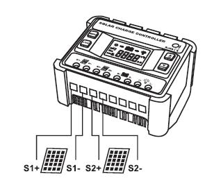 1 Conexión a la batería Revise la polaridad antes de conectar los cables de batería. Para evitar situaciones peligrosas, primero conecte los cables al regulador y luego a la batería.