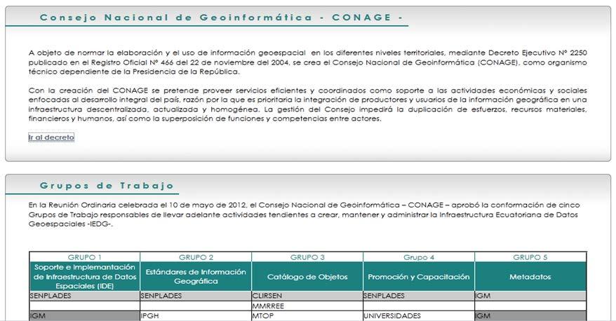 Infraestructura de Datos Espaciales Consejo Nacional de Geoinformática, CONAGE Tiene el objeto de normar