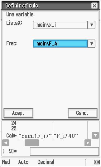 main/x_i y seleccionamos la opción [Frec] asignando main/f_i.