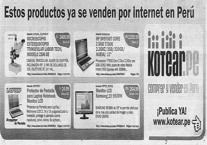3. Un (1) anuncio publicado el miércoles 1 de octubre de 2008 (página C7), en el cual promocionó, entre otros, el siguiente producto: Internet de Manera Inalámbrica.