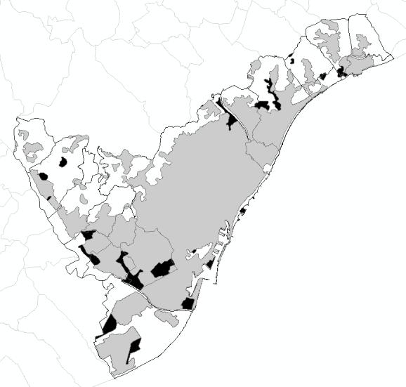 El análisis de la fragmentación destaca que este territorio durante este periodo ha aumentado su fragmentación, donde solo en el municipio de Sant Joan d Alacant disminuye (el que tiene menor ámbito