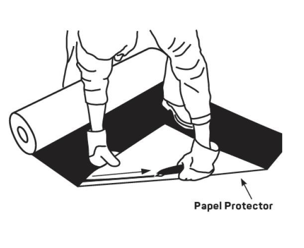 PASO 6: Corte cuidadosamente el papel protector en la parte superior del rollo