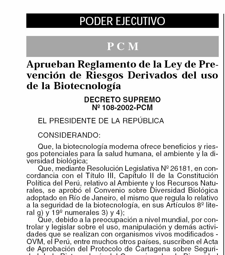 II. NORMATIVA NACIONAL REGLAMENTO DE LA LEY 27104 D.S.. Nº N 108-2002 2002-PCM. Art. 6.- 6 De los Órganos Sectoriales Competentes OSC.