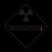 palabra "Radiactivo" tiene que ir seguida de una (1) franja vertical roja. Material radiactivo: Clase 7.