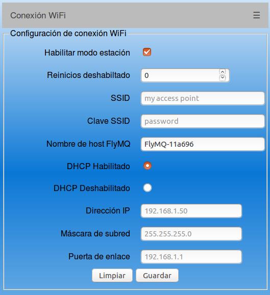 Módulo WiFi Modbus FlyMQ V1.00 Figura 11: Configuración Conexión WiFi. 3.1.1 Habilitar modo estación Habilita el modo Estación.