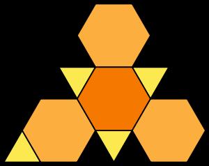 El tetraedro truncado combina hexágonos grandes con un