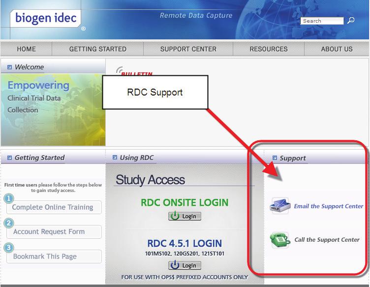 Cómo contactar al centro de soporte de RDC Puede llamar al centro de soporte o enviarle un correo electrónico.