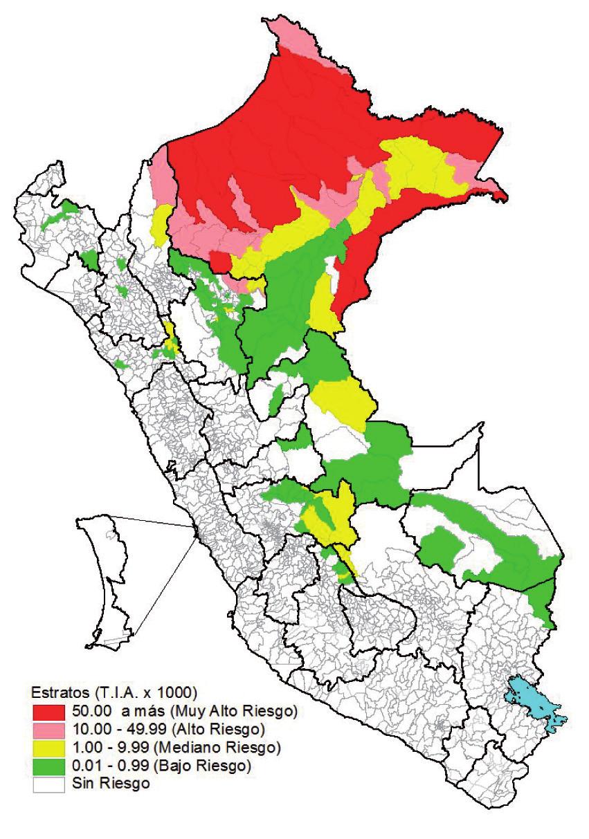 Boletín Epidemiológico del Perú SE 05-2018 (del 28 de enero al 03 de febrero 2018) (2692 casos), Torres Causana 5,2% (2228 casos), Balsapuerto 4,1% (1708 casos), Alto Nanay 4,0% (1705 casos),