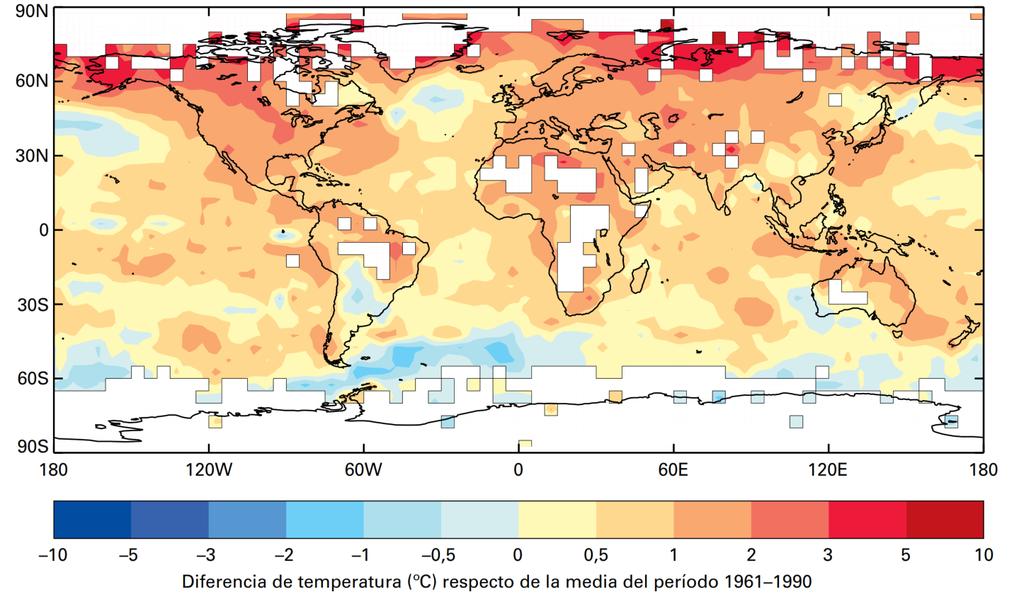 Anomalías de la temperatura mundial en 2016 (respecto del período