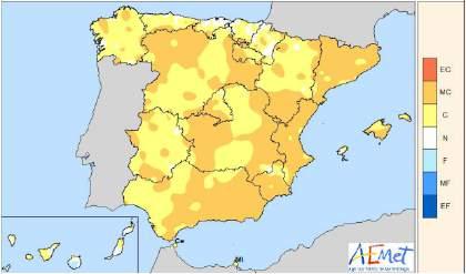 Cereales España CONDICIONES CLIMÁTICAS ESPAÑA OTOÑO Y DICIEMBRE CÁLIDOS Y SECOS, ENERO MUY FRÍO Y SECO Otoño muy cálido y seco 7º más cálido desde 1965 8%