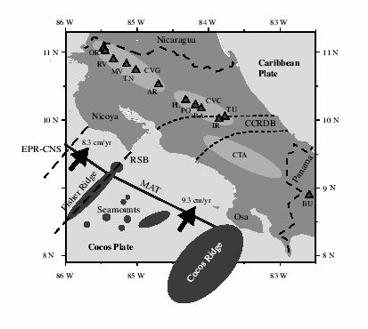Figura 1. Características tectónicas significantes para Costa Rica.