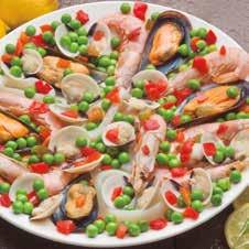 COMBINADOS Varios Preparados para paella c/ Vegetales Ingredientes: - Pota alas tacos - Camarón - Almeja C/C - Guisantes - Pimiento rojo dados - Mejillón P - Cigalas