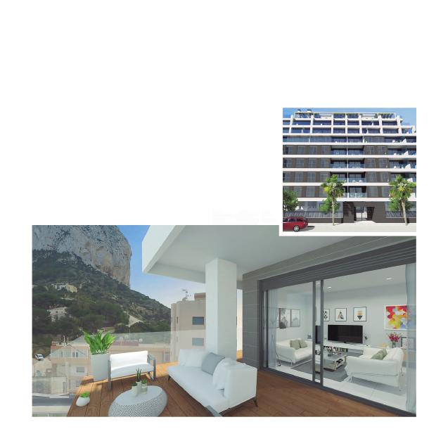 El proyecto 37 viviendas de 1 y 2 dormitorios con grandes terrazas y a pocos metros de la Playa de Levante. Amplias terrazas de hasta 88 m2 con vistas al mar, a la playa o incluso al Peñón de Ifach.