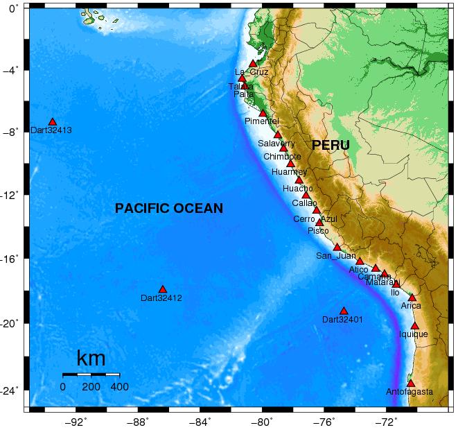 DATABASE OF SEISMIC UNIT SOURCES - Taking into account the seismicity and seismic gaps of peruvian coast, we have choosen the area from Antofagasta to Ecuador.