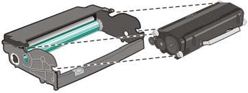 Mantenimiento de la impresora 109 5 Inserte el cartucho de tóner en el kit del fotoconductor alineando los rodillos del cartucho con las pistas.