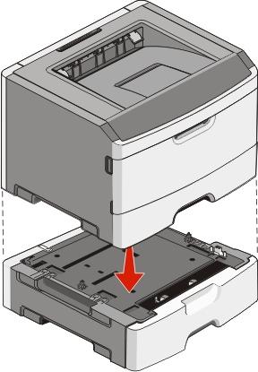 Configuración de la impresora adicional 23 6 Alinee la impresora con el alimentador y baje la impresora hasta que encaje. Conexión de cables 1 Conecte la impresora a un ordenador o red.