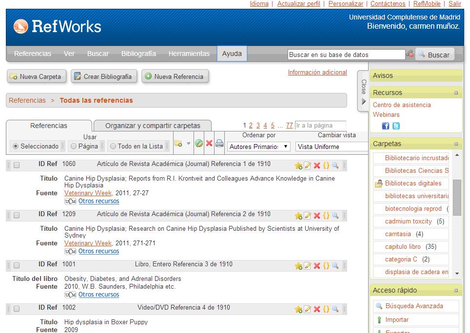 RefWorks http://www.refworks.com/refworks Servicio en línea de pago, contratado por la UCM.