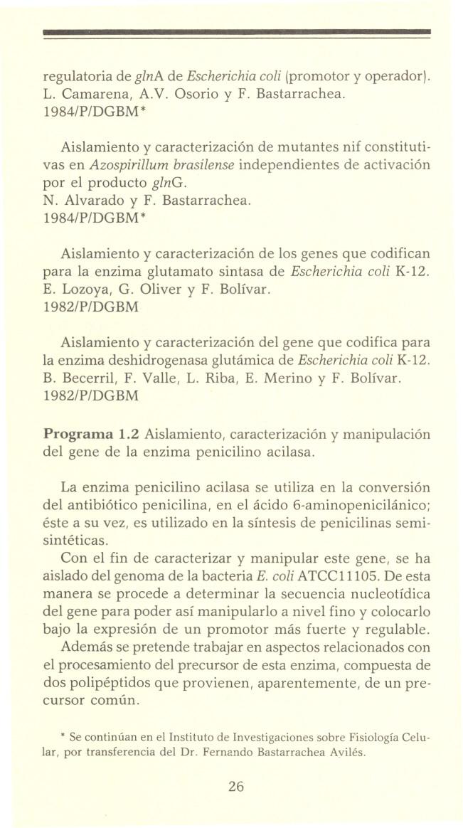 regulatoria de glna de Escherichia coz (promotor y operador). L. Camarena, A.V. Osorio y F. Bastarrachea.