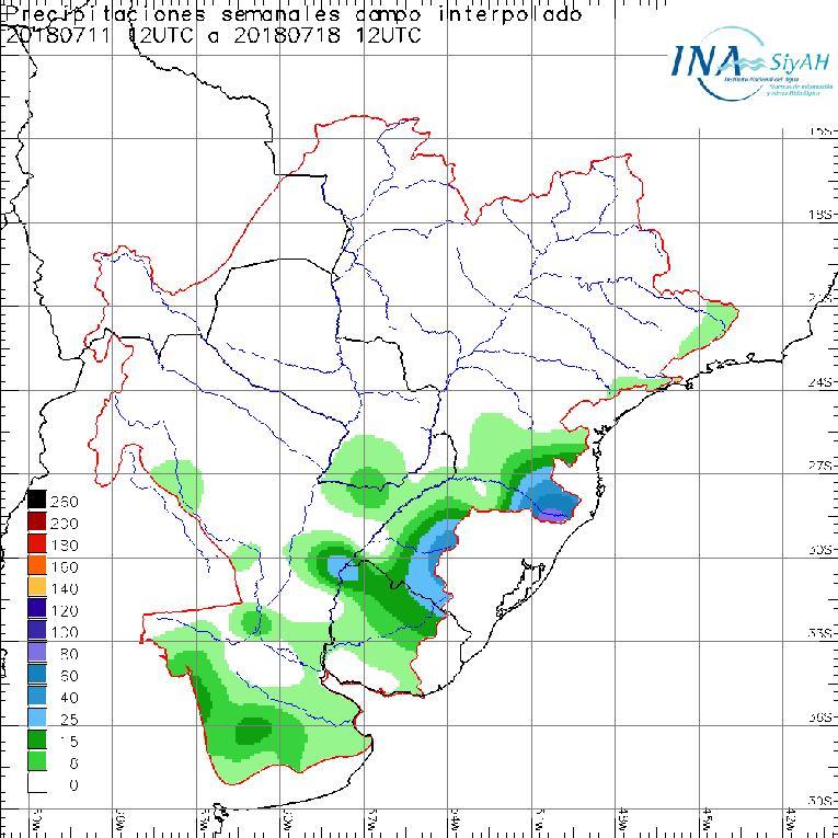 Para los días miércoles y jueves se pronostican lloviznas, lluvias persistentes y tormentas y vientos fuertes en el centro-sur del Litoral y cuenca del rio Uruguay; con periodos de mejorías