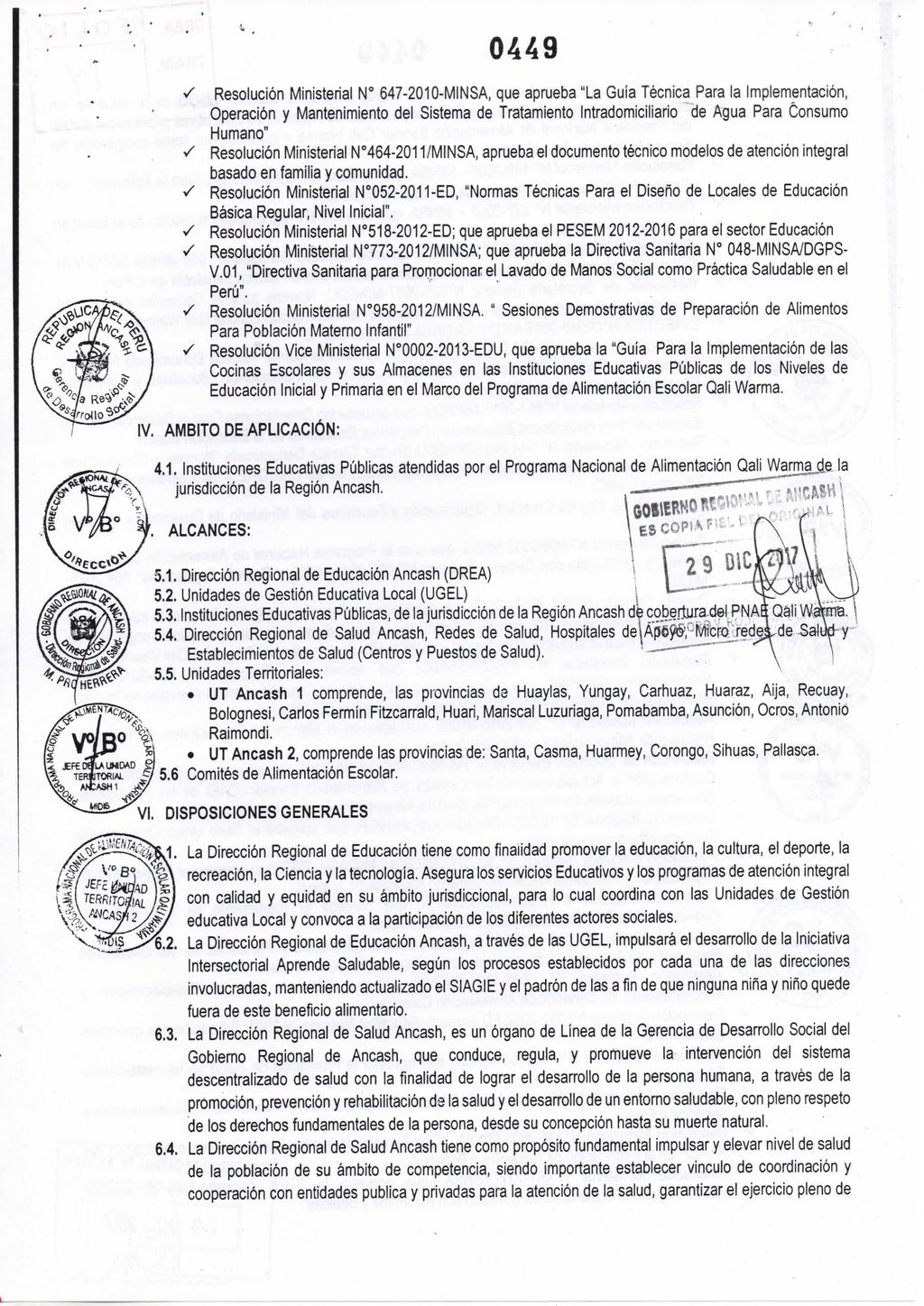 Resolución Ministerial N" 647-2010-MINSA, que aprueba "La Guía Técnica Para la Implementación, Operación Mantenimiento del Sistema de Tratamiento Intradomiciliario de Agua Para Consumo Humano"