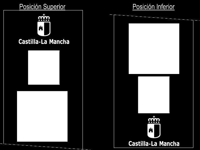 Distribución gráfica vertical En composiciones verticales en la parte superior del soporte, el logotipo de la Junta de Comunidades de Castilla-La Mancha irá en la parte superior y el de la Unión