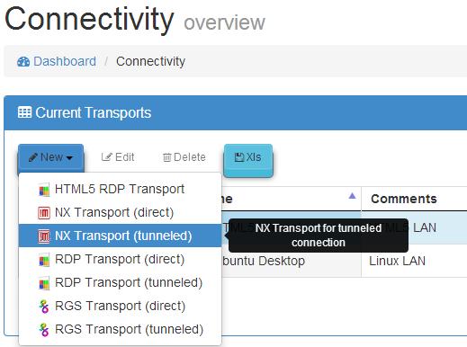 4.6.3 NX Transport (tunneled) Un "NX Transport (tunneled)" permite acceso a escritorios virtuales Linux mediante el software NX (es necesario que las máquinas virtuales tengan instalado NX y los