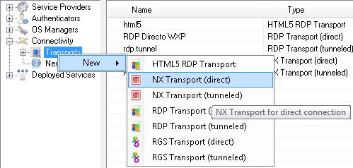 5.6.2 NX Transport (direct) Un "NX Transport (direct)" permite acceso a escritorios virtuales Linux mediante el software NX (es necesario que las máquinas virtuales tengan instalado NX y los clientes