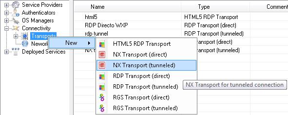 5.6.3 NX Transport (tunneled) Un "NX Transport (tunneled)" permite acceso a escritorios virtuales Linux mediante el software NX (es necesario que las máquinas virtuales tengan instalado NX y los