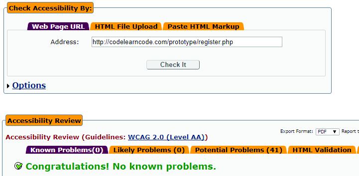 Al utilizar la herramienta de evaluación de accesibilidad ACHECKER se comprobó el nivel AA de conformidad con la norma WCAG 2.0, que era uno de los resultados esperados.