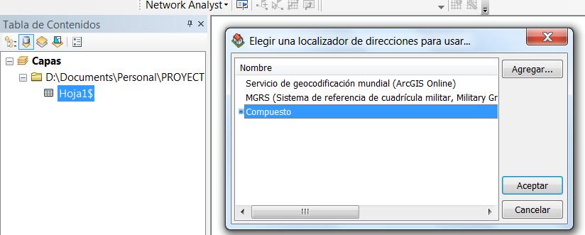 Navegue hasta el localizador que desea utilizar para geocodificar las direcciones y haga clic en Agregar.