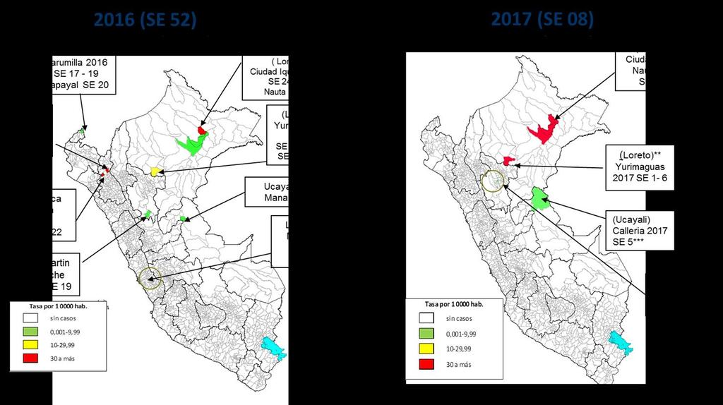 Tabla 1. Casos autóctonos del zika en el Perú 2016-2017 SE 8 2016** Año 2017 DEPARTAMENTO TIA CONFIRMADO SOSPECHOSO TOTAL TOTAL % 100 000 CONFIRMADO SOSPECHOSOS SINTO. ASINTO. N N hab.