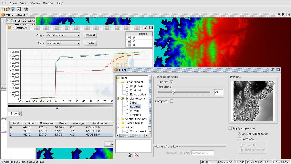 2. gvsig Desktop: Características Raster y Teledetección: Recorte de datos y bandas Exportación de capas Salvar a raster una sección de la vista Tablas de gradientes Tratamiento nodata color y de