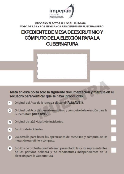 Las bolsas que van dentro del Paquete Electoral de la elección de Gubernatura se integran de la siguiente manera: 1.