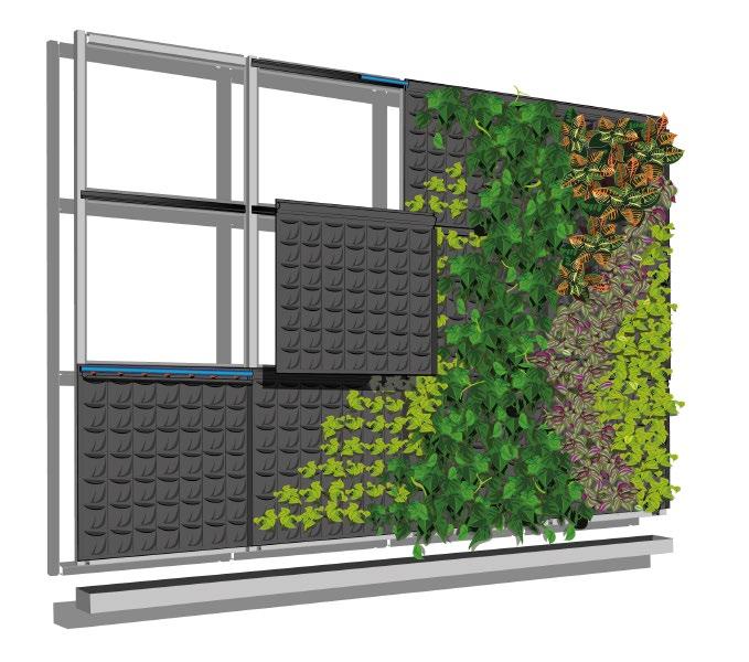 Sistema Fytotextile para jardín vertical El sistema Fytotextile para fachada vegetal, está compuesto por módulos flexibles multicapa producidos