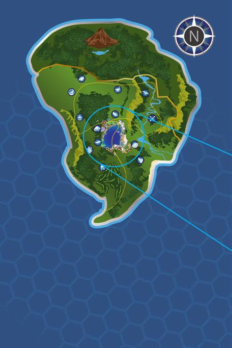 LA ISLA (NUESTRO DESTINO) Éste es el mapa de Isla Nublar, la sede del antiguo parque temático Jurassic World. Como podéis ver, el volcán está en el extremo norte de la isla.