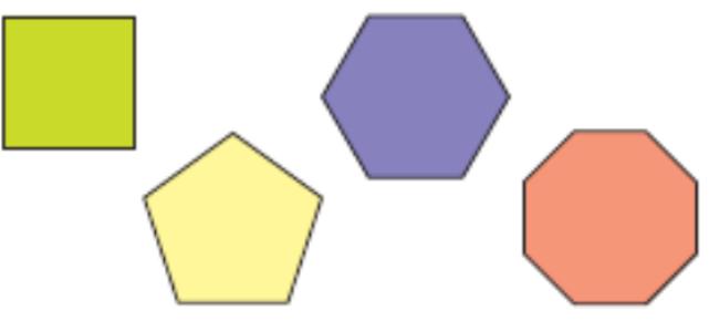 Pág. 6 de 7 3.3. Determina el centro, radio, apotema, todas las diagonales y los ejes de simetría de los siguientes polígonos: 4.