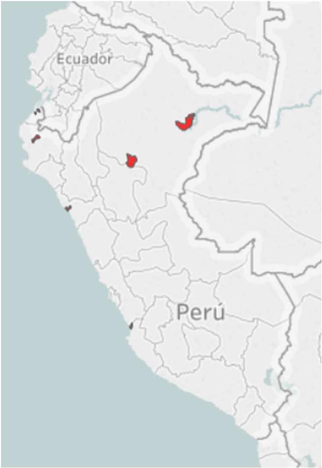 Zika, Perú a la SE 39-2017 Mapa de riesgo de Zika por distritos según canal endémico en la SE 39-2017. Departamento Últimas cuatro semanas 35 36 37 38 media SE 39 SE 1-39 TIA 100 00 hab.