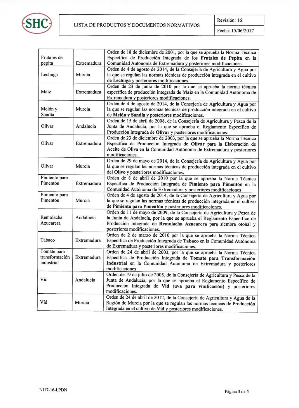 Orden de 18 de diciembre de 2001, por la que se aprueba la Norma Técnica Frutales de Especifica de Producción Integrada de los Frutales de Pepita en la pepita Extremadura Comunidad Autónoma de