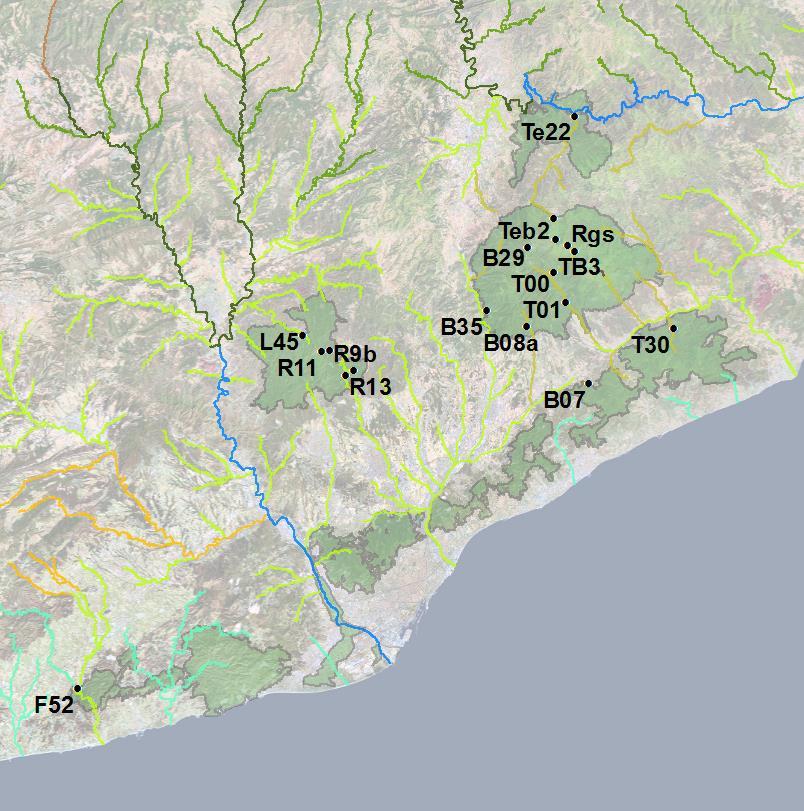 METODOLOGIA Èpoques de mostreig i estacions mostrejades Els punts de mostreig del programa CARIMED 2013 són 18 i se situen a la conca del Llobregat (1 punt), Besòs (8 punts), Foix (1 punts), Tordera
