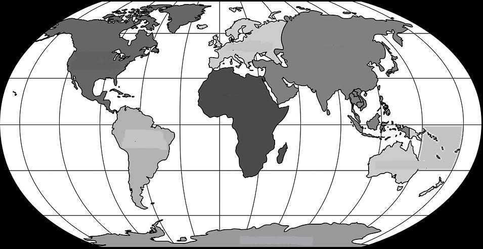 4. Señale en el mapa: (Valoración total: 0,50 puntos / 0,10 cada respuesta) a. Hemisferio Norte y Hemisferio Sur b. Un continente de cada Hemisferio c.