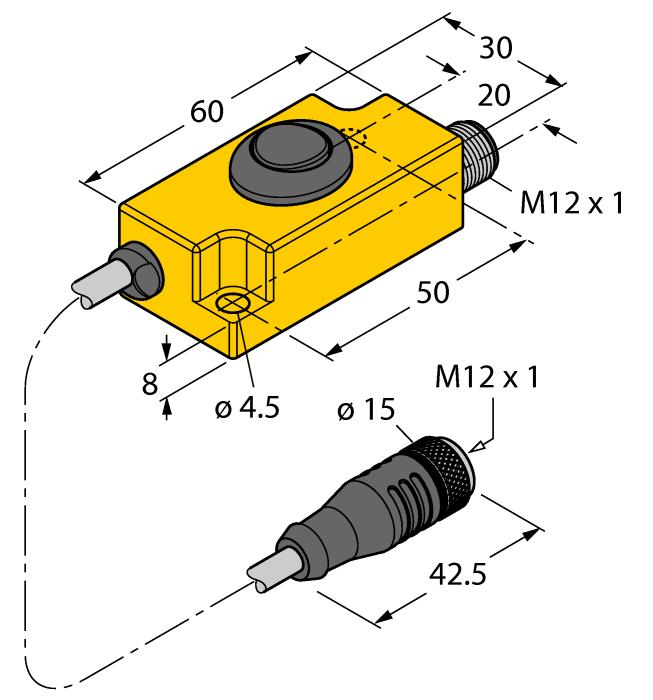 Accessorios de función TX1-Q20L60 6967114 Adaptador de teach, entre otros, para codificadores rotatorios inductivos, sensores de recorrido lineal, sensores angulares, sensores de ultrasonidos