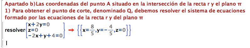 b) Las coordenadas del punto Q situado en la intersección de la recta r y el plano π. (3 puntos) Punto Q?