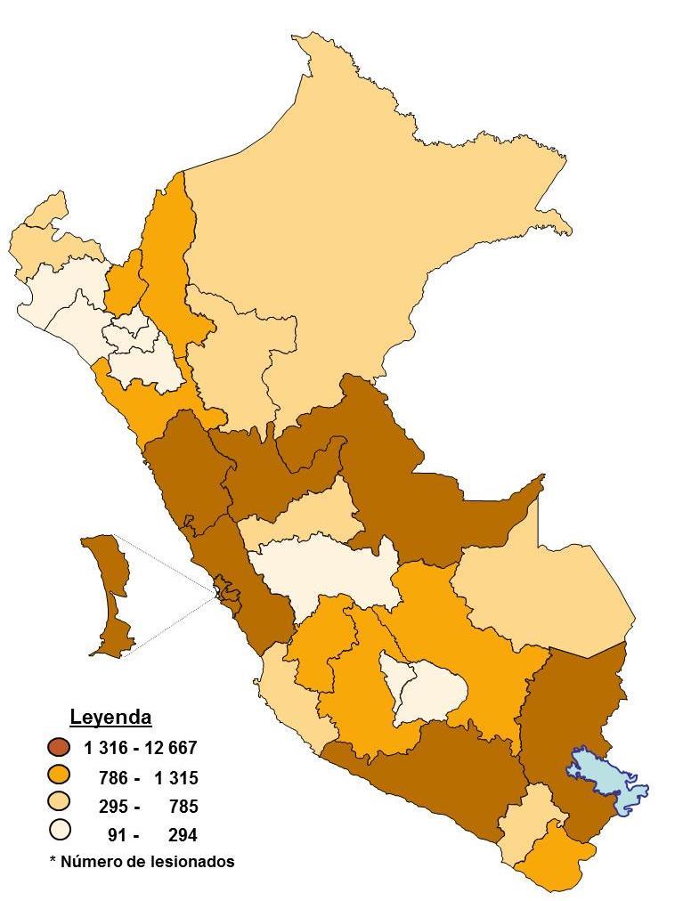 Mapa de distribución de Lesionados por