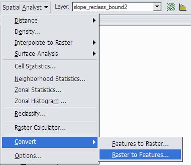 Una vez hecho esto seleccione la herramienta Spatial Analyst / Convert / Raster to Features Se desplegará la ventana Raster