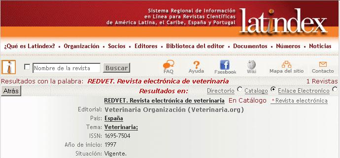 7 3) Enlace a revistas electrónicas desde Latindex También disponible desde 2002, permite la localización de las publicaciones incluidas en el Directorio, que tienen una versión en línea e informa