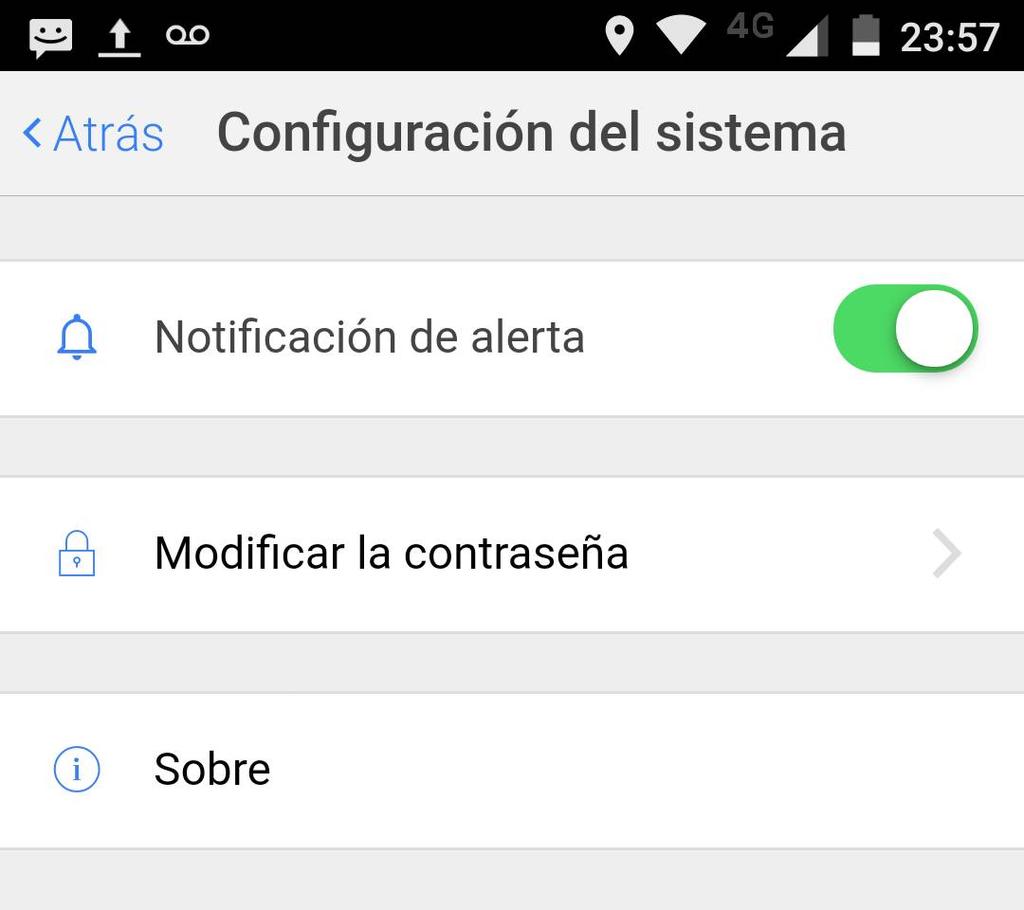3.7.6 Configuración del sistema Notificación de alerta En esta sección puede seleccionar la posibilidad de recibir alarmas.