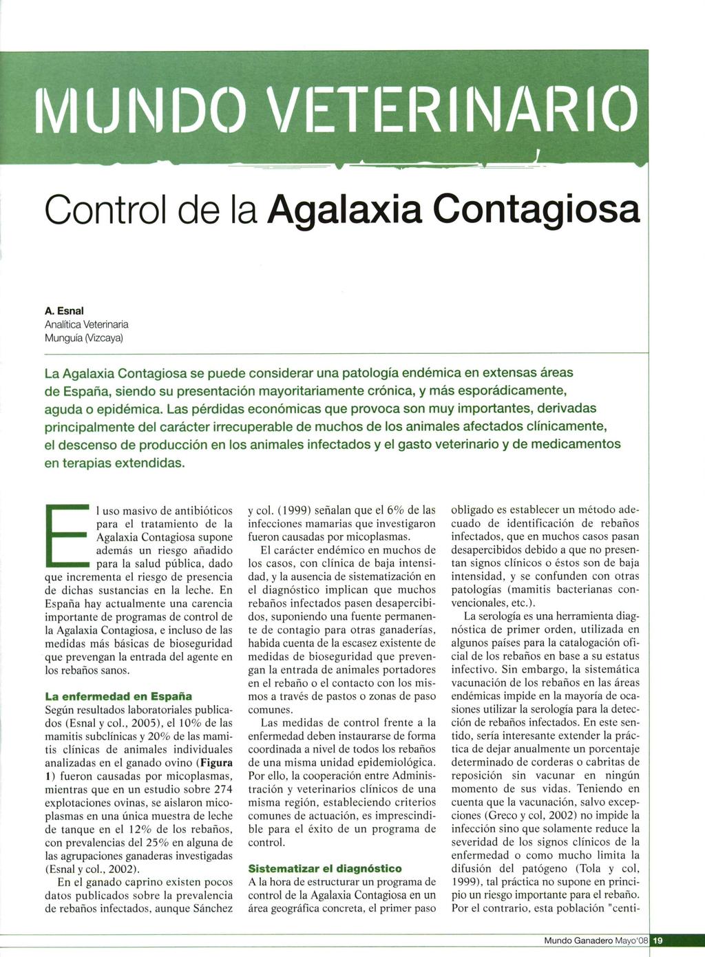 IVI hl 1)0 V IET E R 1 NA R 1<) Control de la Agalaxia Contagiosa A.