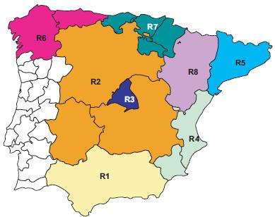 Diseño de la muestra: distribución regional Región 1: Andalucía. Región 2: Castilla León, Castilla-La Mancha y Extremadura. Región 3: Madrid.