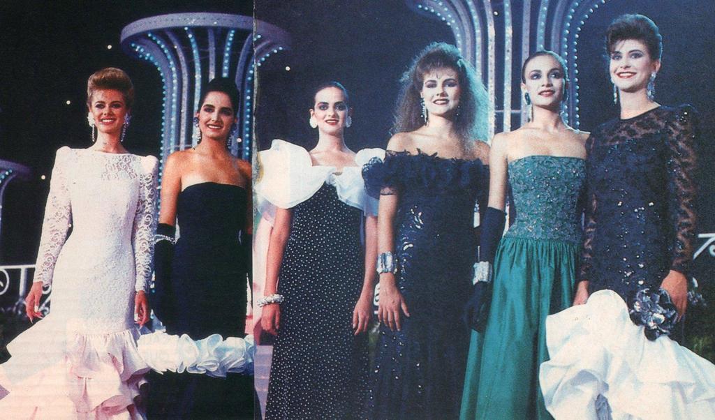 Las seis finalistas del certamen Señorita México 1988, de izquierda a derecha Luz Angélica Ruiz Velasco Padilla de Aguascalientes, Elsy Guadalupe Aceves Gurrola de Jalisco,
