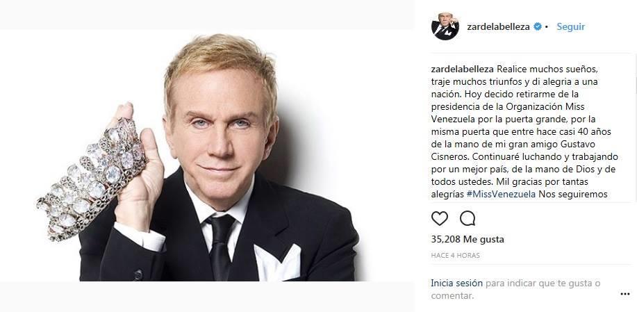 94 Esta fue el comunicado oficial que Osmel Sousa publicó el día de hoy en su cuenta de Instagram en el que anuncia su renuncia a partir de hoy al cargo de Presidente